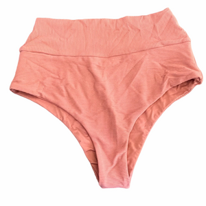 Shore Peach High-Waisted Ribbed Bikini Bottom